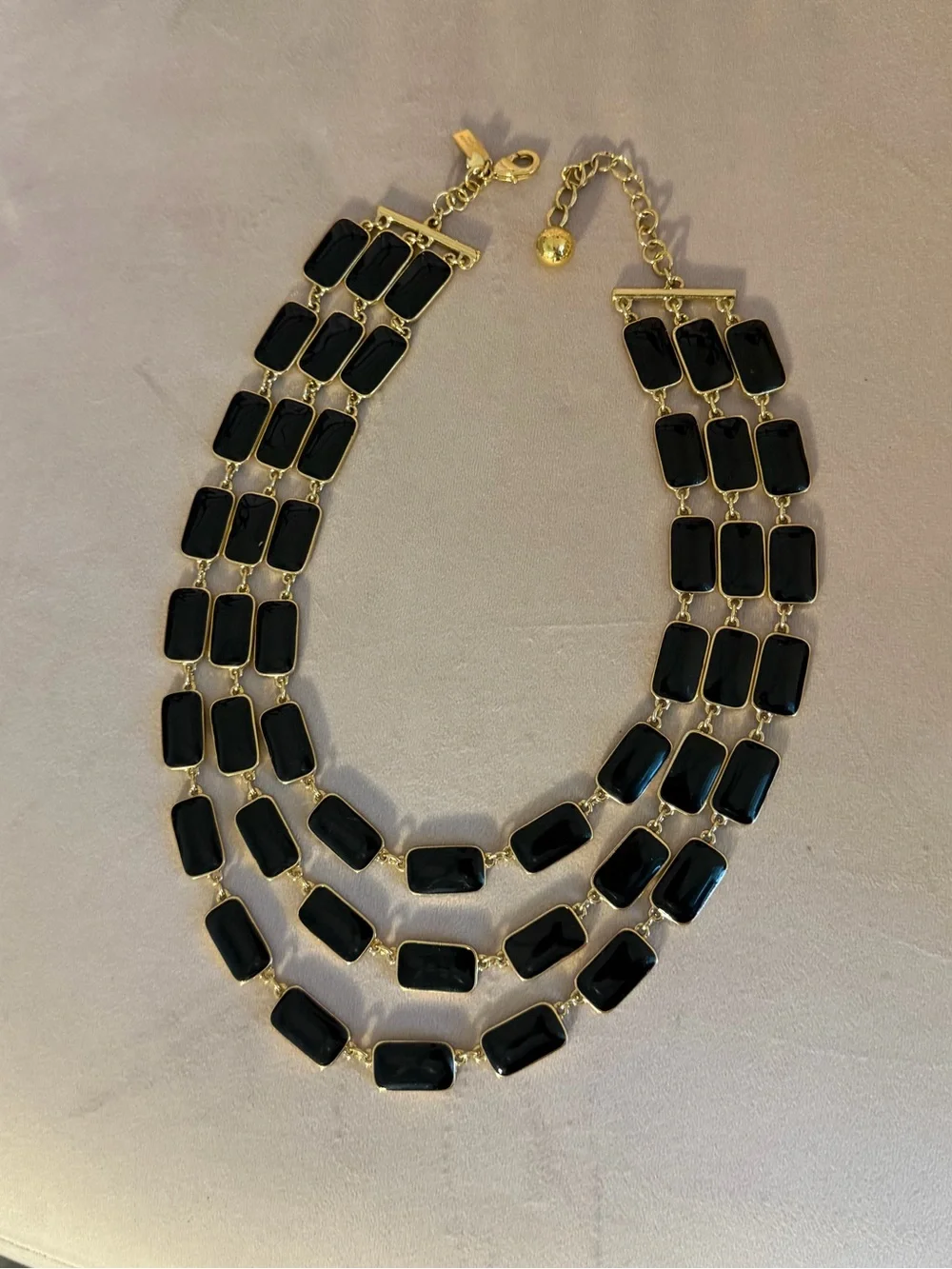 Kate Spade Park Guell Black Enamel Gold Triple Strand Statement Necklace